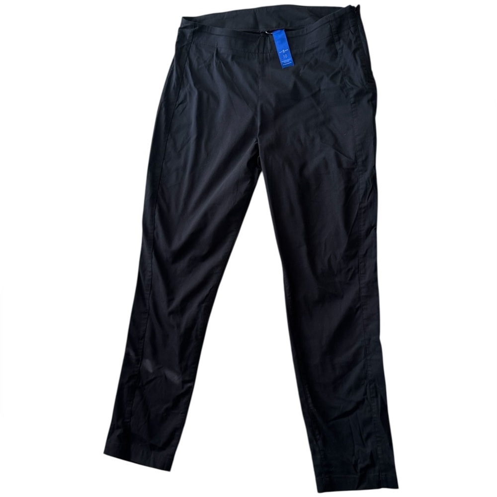 Kit &Ace Cotton Flat Front Pant Straight Side Zip Stretch Ankle Minimal Black 10